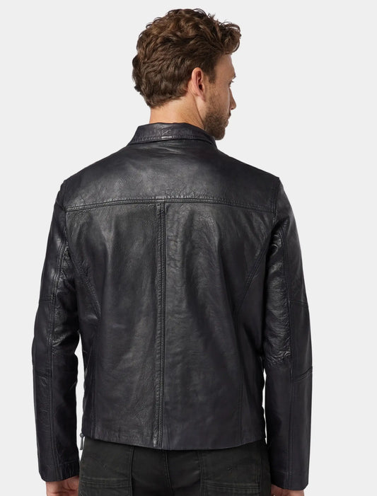Classic Black Leather Trucker Jacket