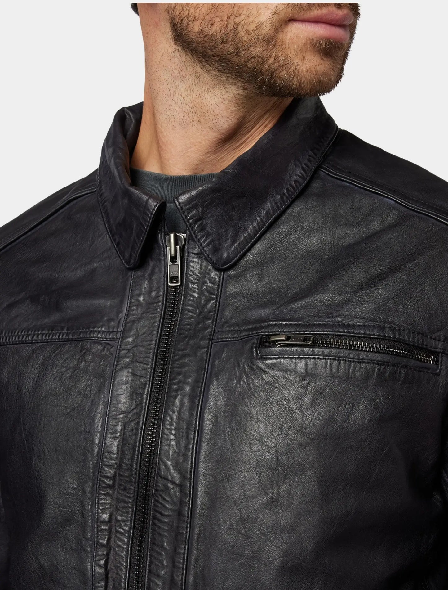 Classic Black Leather Trucker Jacket