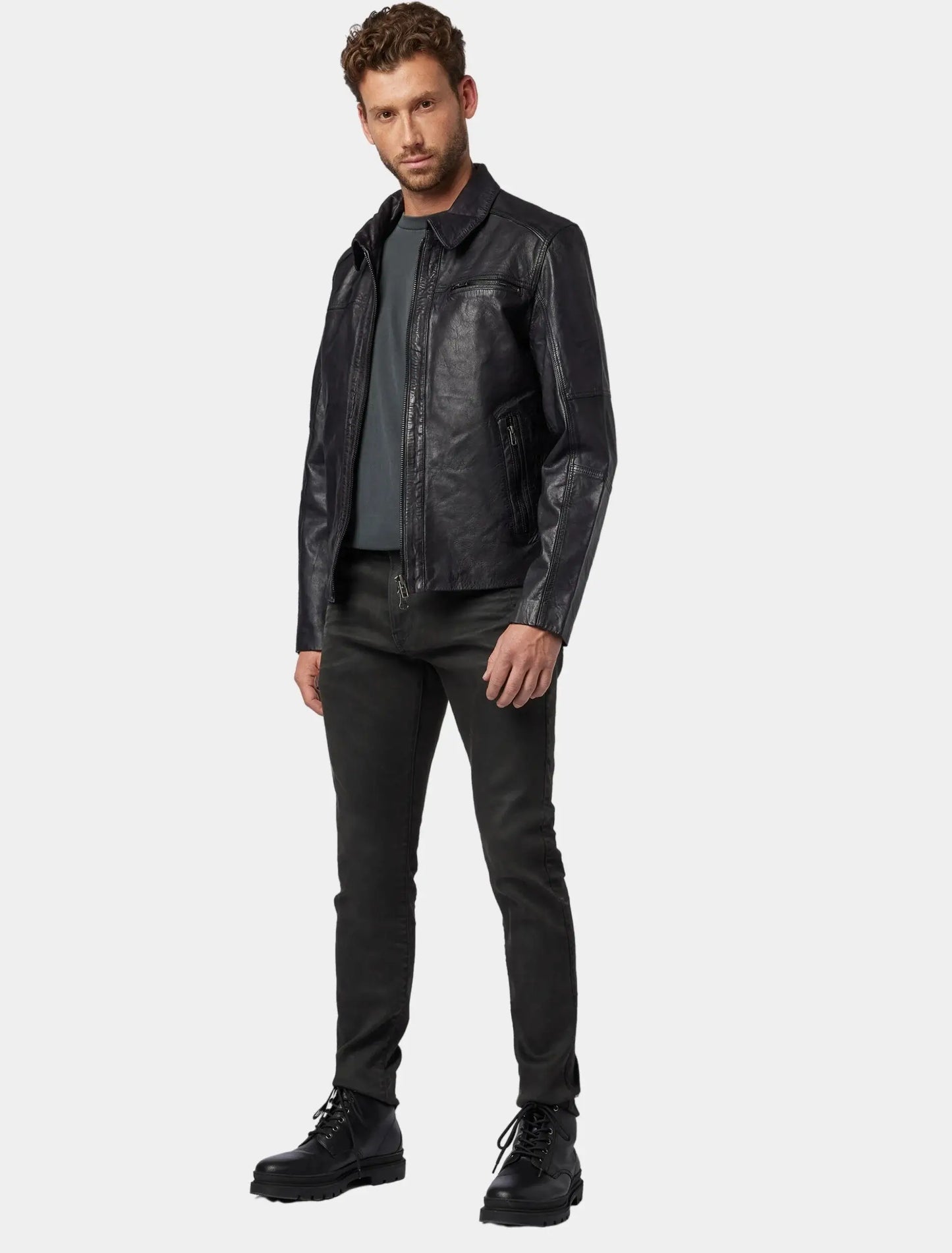 Classic Black Leather Trucker Jacket