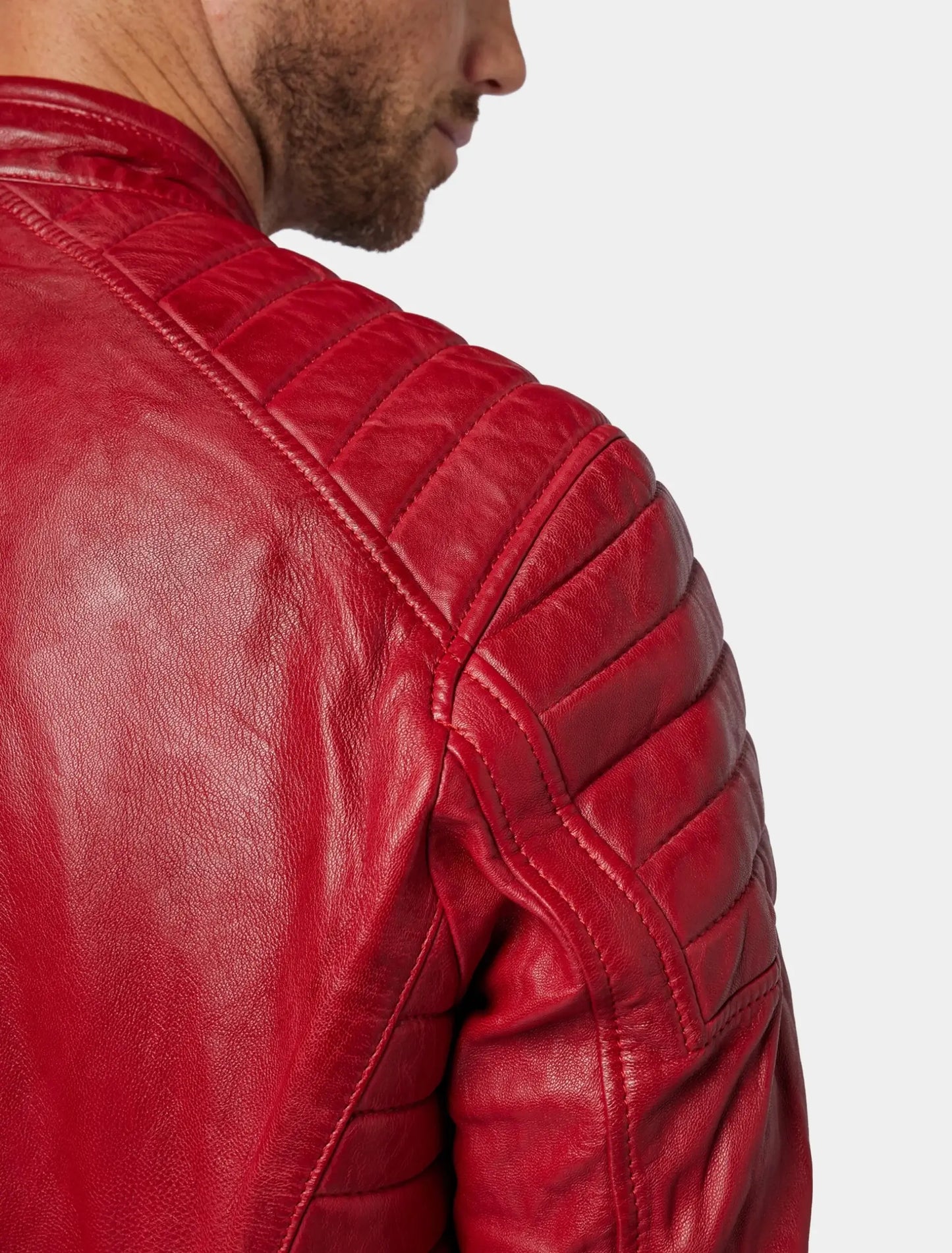 Classic Red Leather Cafe Racer Jacket