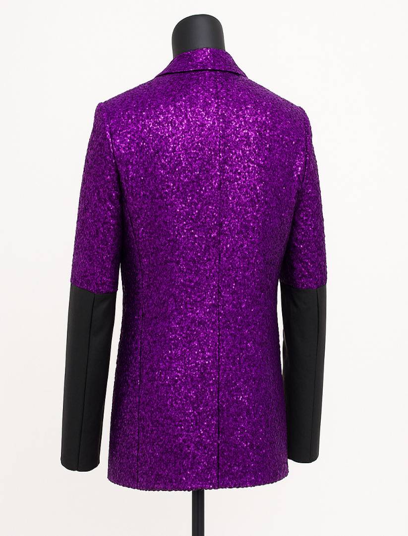 Sequin Blazer Jacket with Faux Leather Sleeves